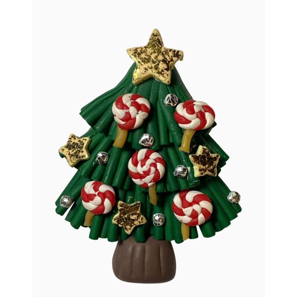 Christmas Tree Brooch Pin With Candy & Stars Design - Picture 2 of 10